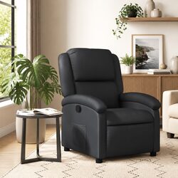 Black Real Leather Manual Reclining Armchair