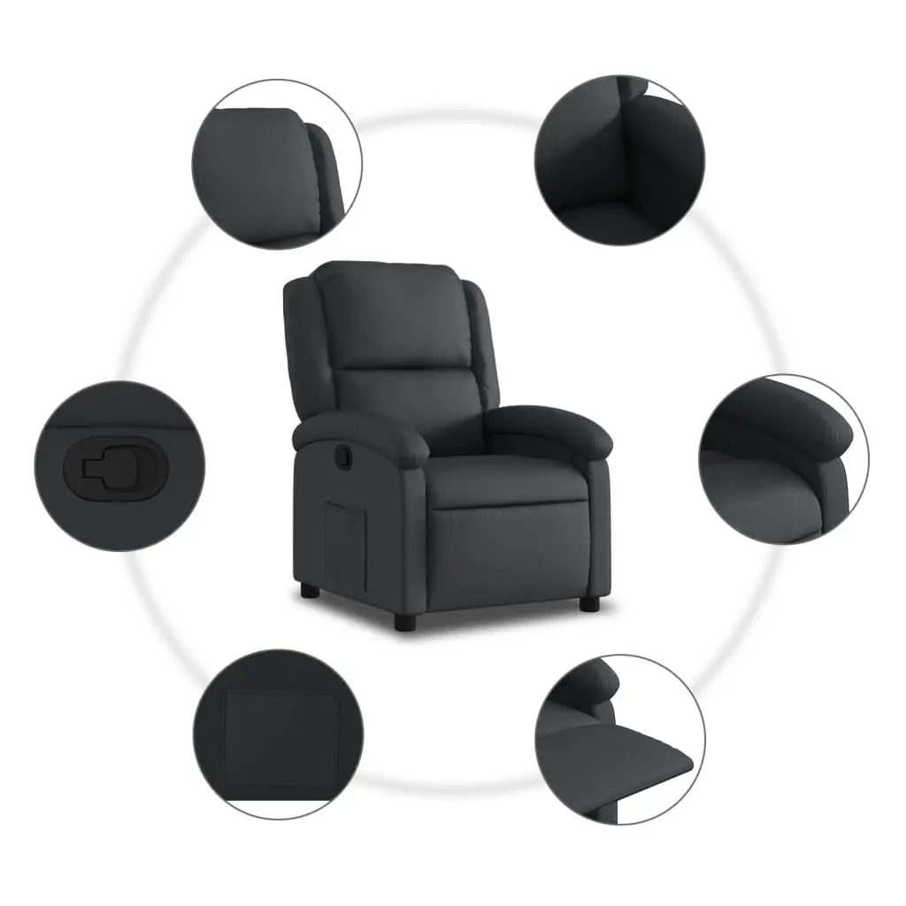 Black Real Leather Manual Reclining Armchair