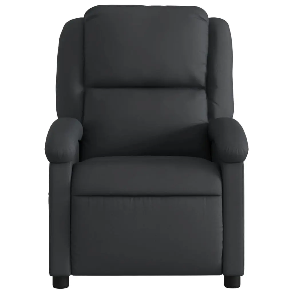 Black Real Leather Manual Reclining Armchair