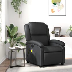 Black Real Leather Massage Recliner Chair with Vibration
