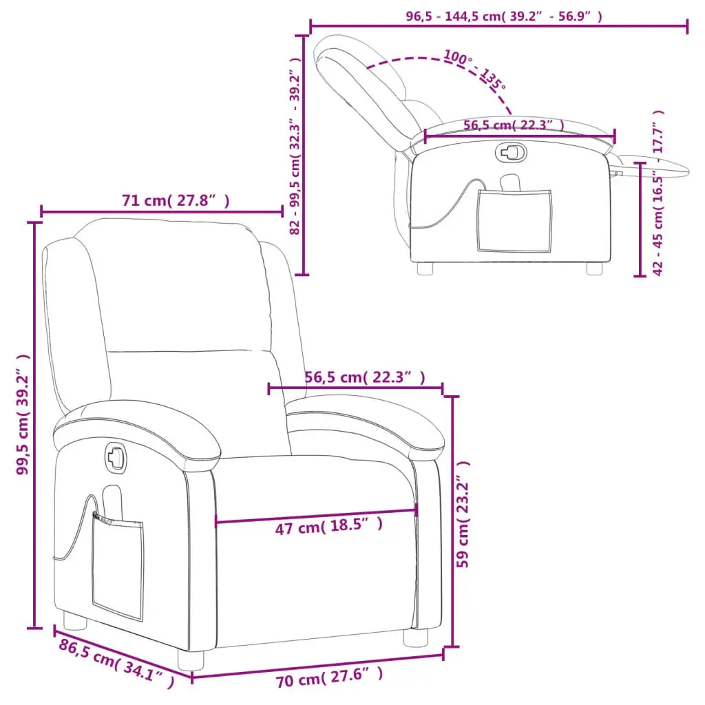 Cream Leather Manual Recline Massage Chair with Vibration