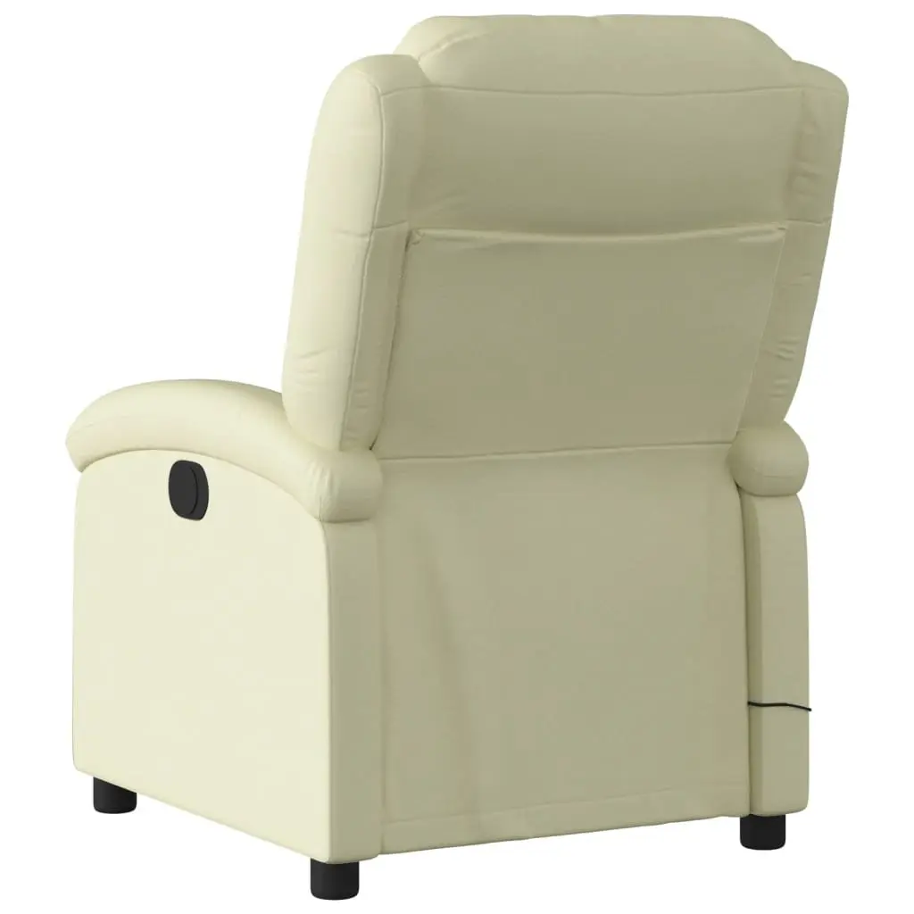 Cream Leather Manual Recline Massage Chair with Vibration