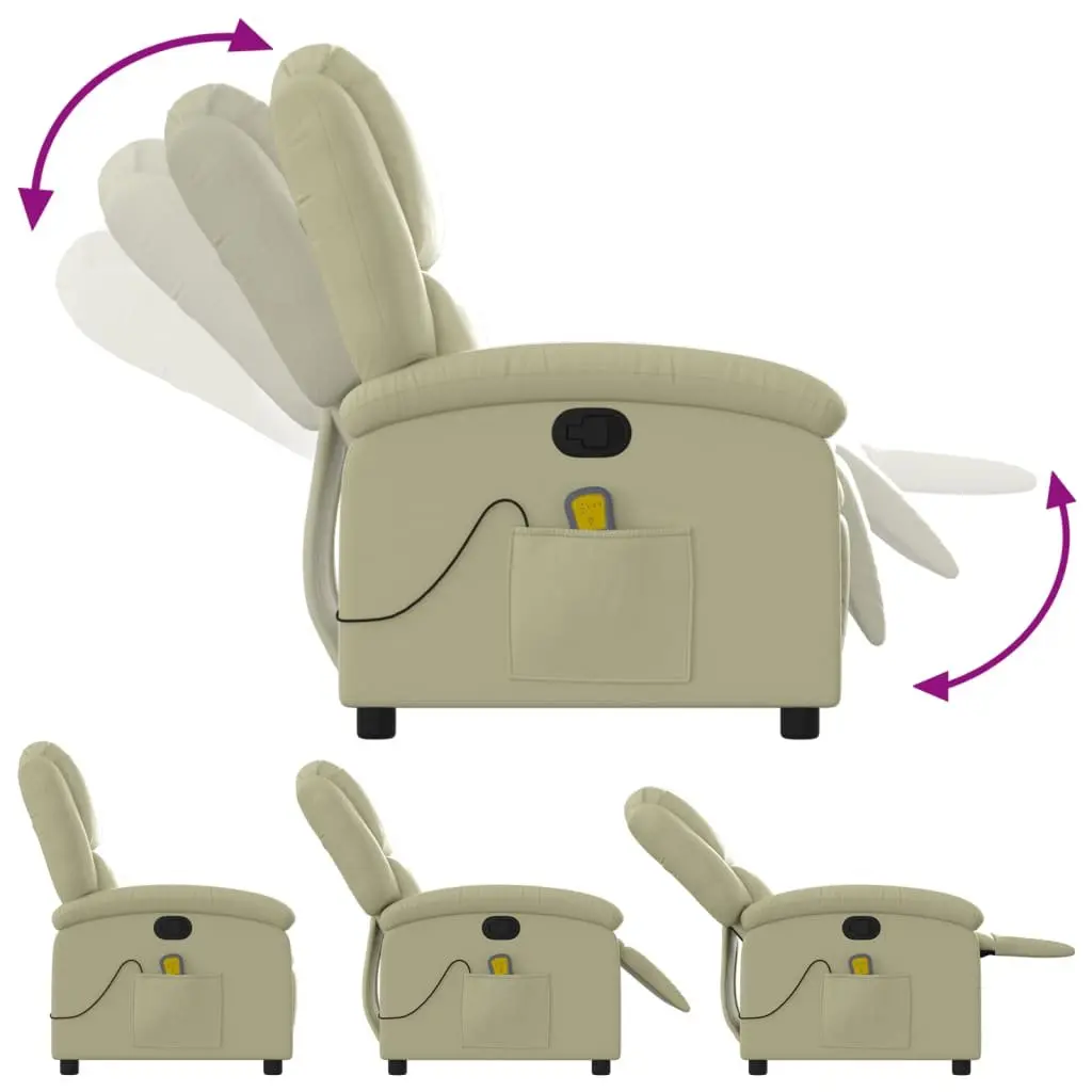 Cream Leather Manual Recline Massage Chair with Vibration