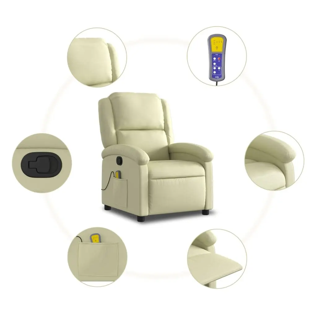 Cream Leather Manual Recline Massage Chair with Vibration