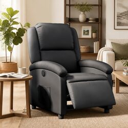 Electric Recliner Chair Black Leather Armchair Adjustable Footrest Backrest