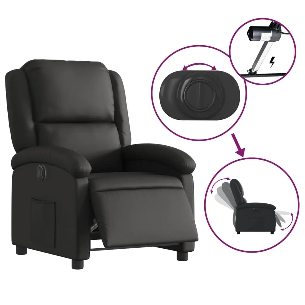 Electric Recliner Chair Real Leather Black Adjustable Footrest Backrest