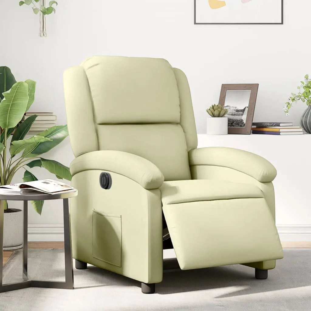 Electric Recliner Chair Cream Leather Armchair Adjustable Footrest Backrest