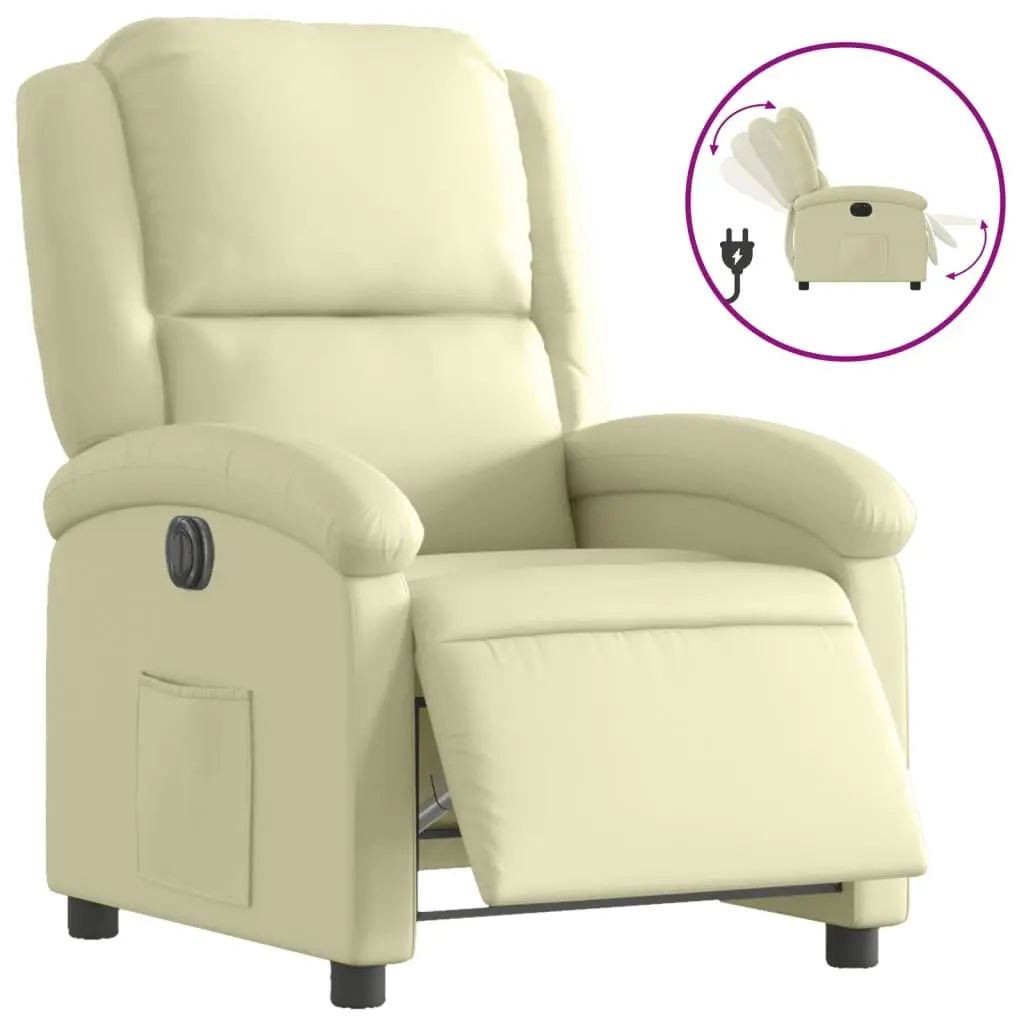 Electric Recliner Chair Cream Leather Armchair Adjustable Footrest Backrest
