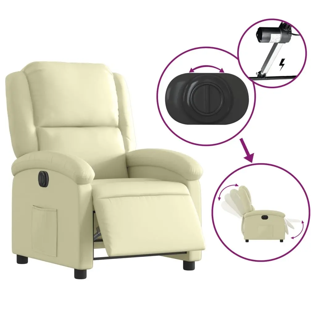 Electric Recliner Chair Cream Leather Armchair Adjustable Footrest Backrest