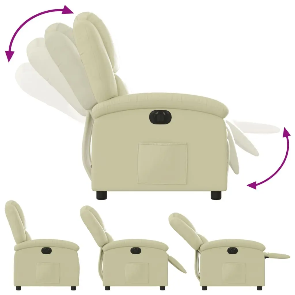 Electric Recliner Chair Cream Leather Armchair Adjustable Footrest Backrest