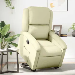 Cream Leather Power Lift Stand Up Recliner Chair