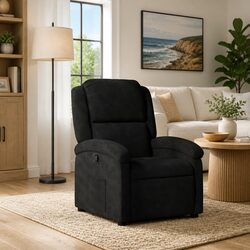 Premium Black Velvet Recliner Chair with Adjustable Footrest
