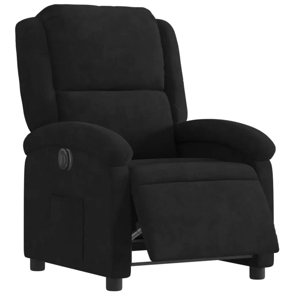 Electric Recliner Chair Black Velvet Armchair Auto Reclining Footrest Backrest