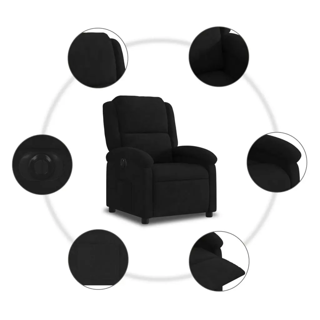 Electric Recliner Chair Black Velvet Armchair Auto Reclining Footrest Backrest