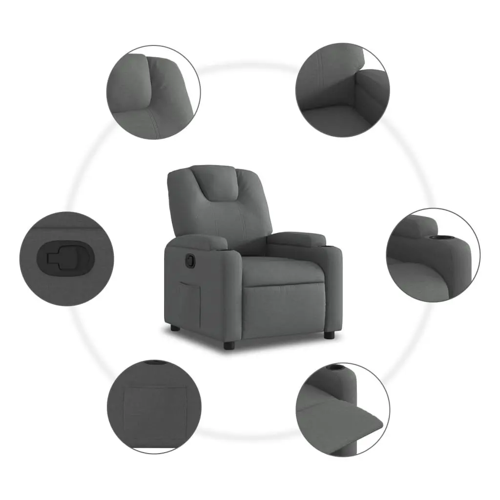 Recliner Chair Fabric Grey Manual Recline Armchair