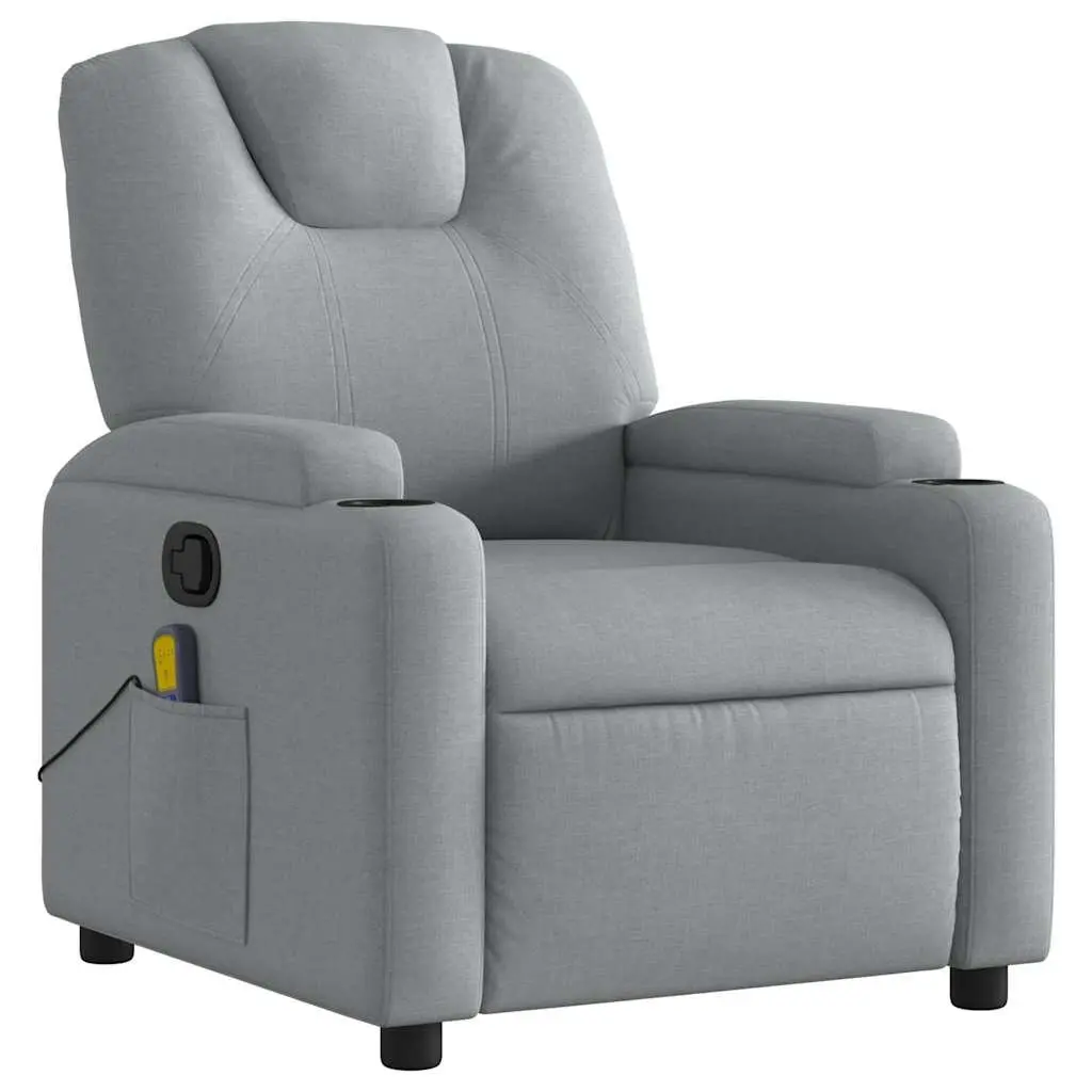 Massage Recliner Chair Fabric Light Grey Manual Recline Vibration Armchair