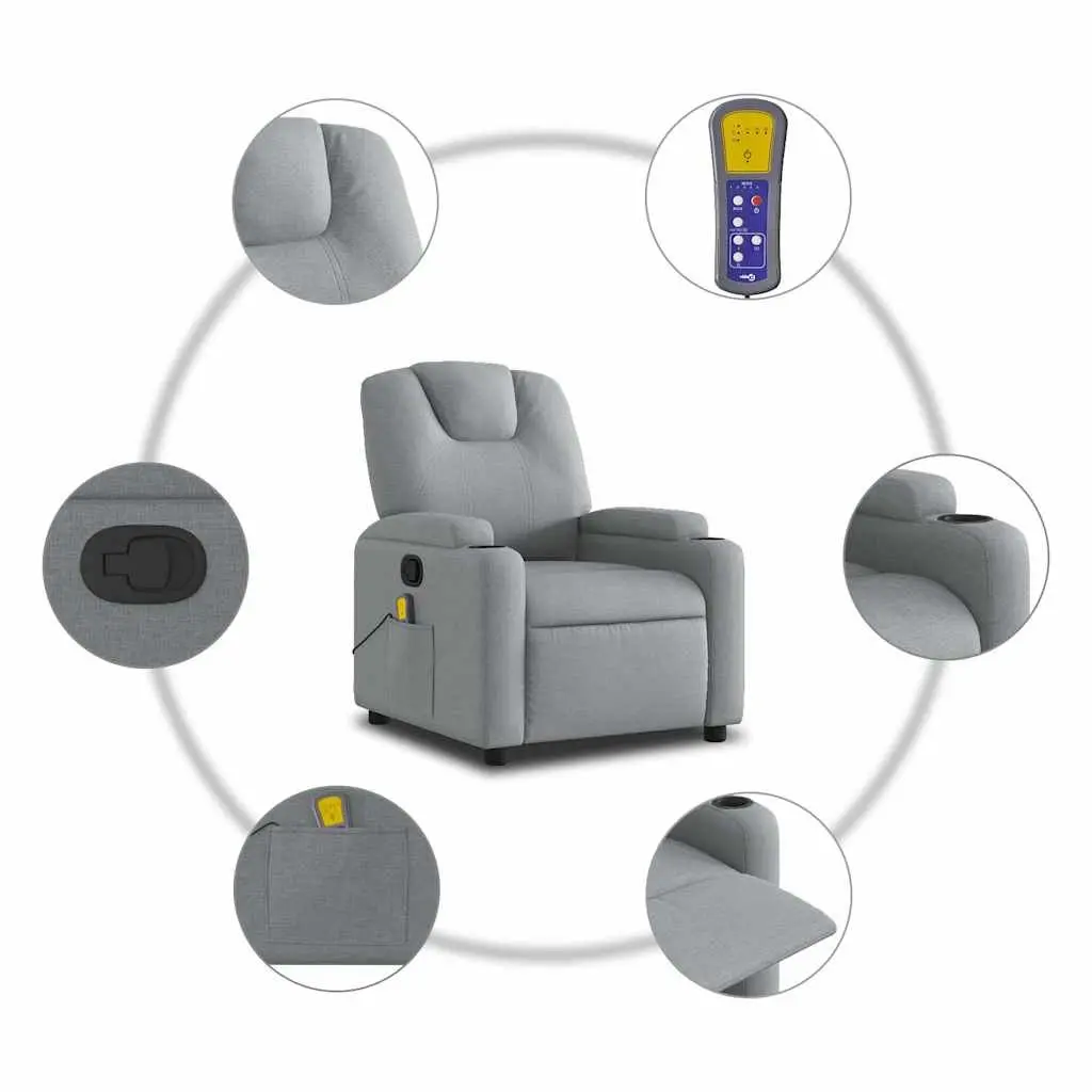 Massage Recliner Chair Fabric Light Grey Manual Recline Vibration Armchair