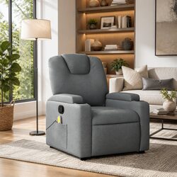 Grey Fabric Manual Recliner Chair with Vibration Massage