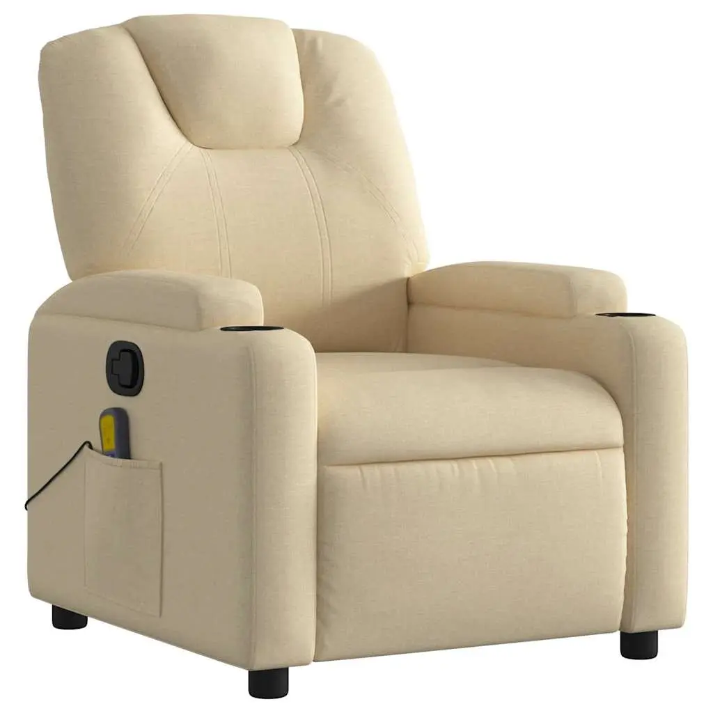 Massage Recliner Chair Fabric Cream Adjustable 6 Vibration