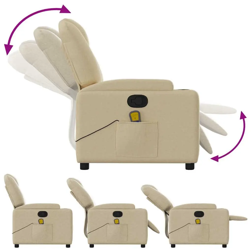 Massage Recliner Chair Fabric Cream Adjustable 6 Vibration