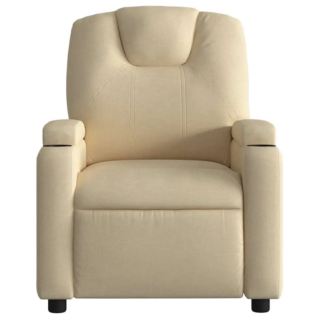 Massage Recliner Chair Fabric Cream Adjustable 6 Vibration