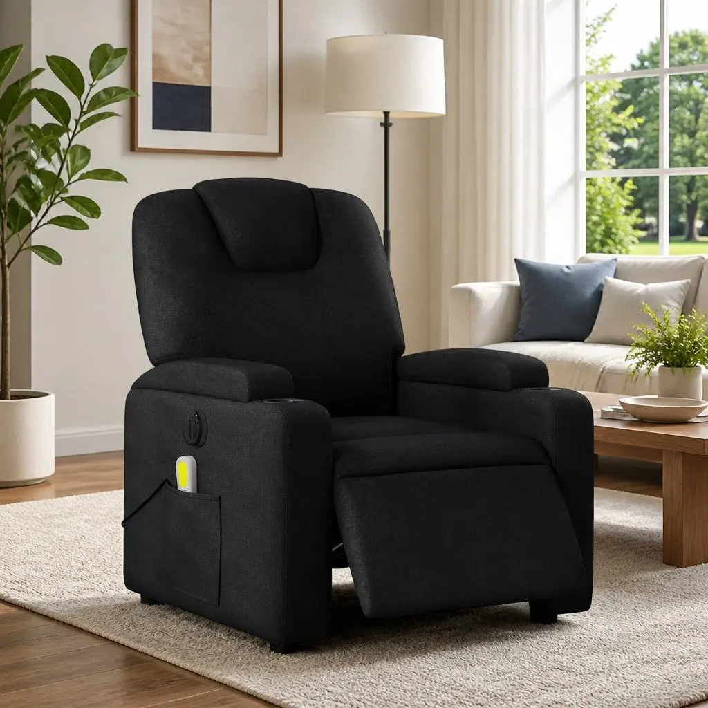 Electric Massage Recliner Chair Fabric Black