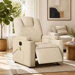 Cream Fabric Electric Massage Recliner Chair with Adjustable Footrest