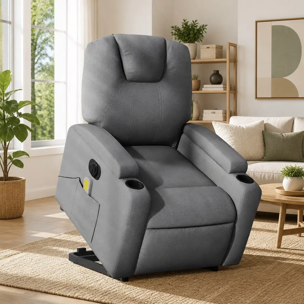Grey Fabric Electric Recliner Chair with Massage and Lift