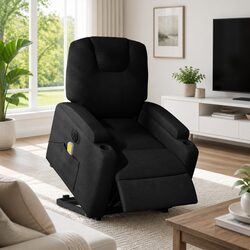 Premium Electric Lift Massage Recliner Chair in Black Fabric
