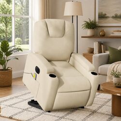 Cream Electric Stand Up Massage Recliner Chair