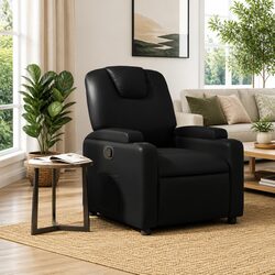 Black Manual Reclining Armchair with Cup Holders