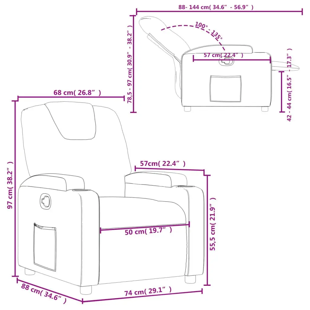 Black Manual Reclining Armchair with Cup Holders