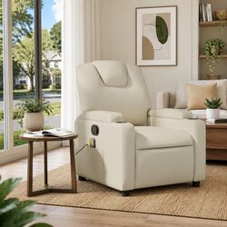 Cream Faux Leather Massage Recliner Chair with Vibration