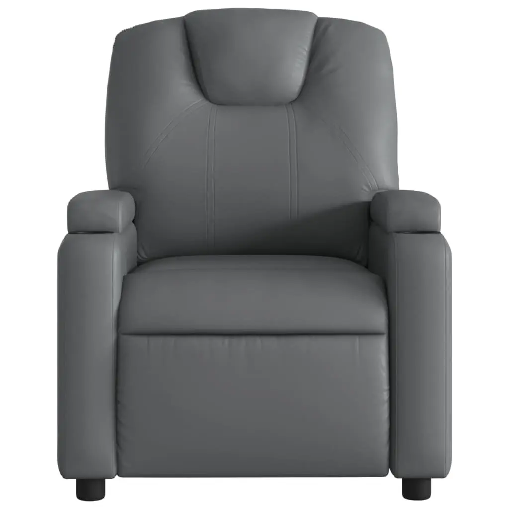 Massage Recliner Chair Faux Leather Grey Manual Recline 6 Vibration Points