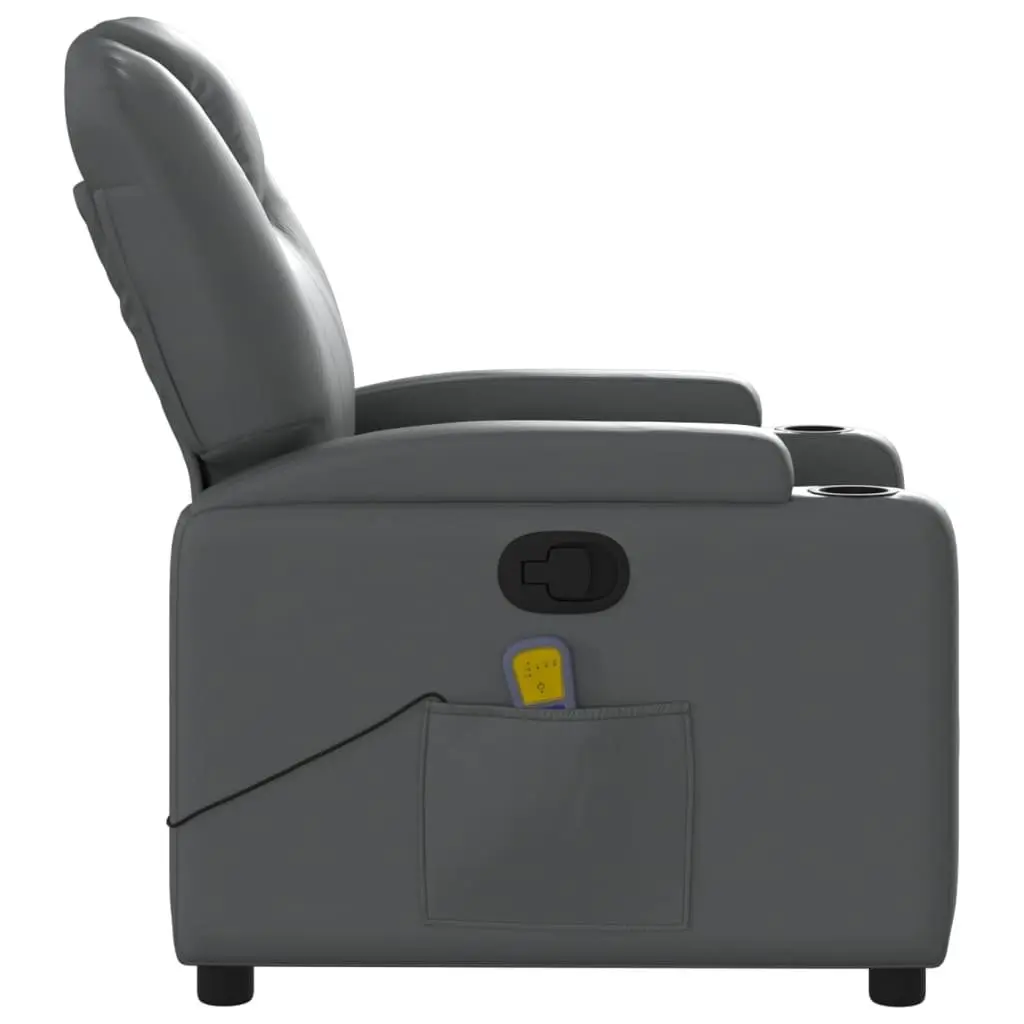 Massage Recliner Chair Faux Leather Grey Manual Recline 6 Vibration Points