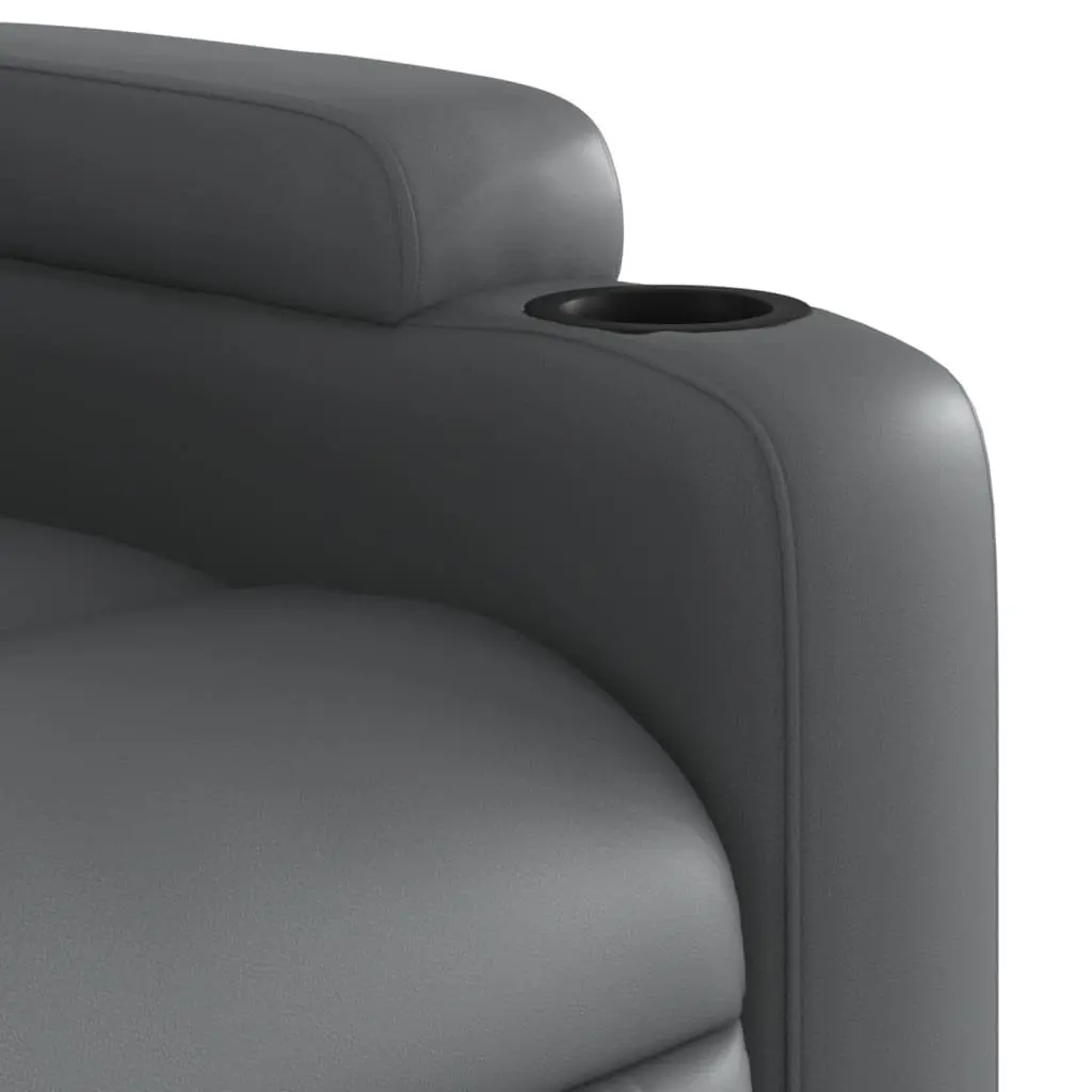 Massage Recliner Chair Faux Leather Grey Manual Recline 6 Vibration Points