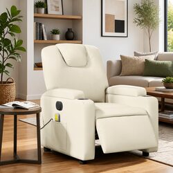 Cream Faux Leather Electric Massage Recliner Chair