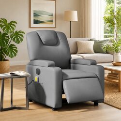 Premium Electric Massage Recliner Chair in Grey Faux Leather