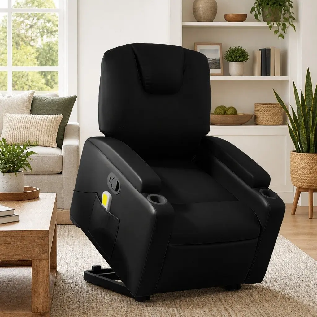 Electric Massage Chair Faux Leather Black Power Lift Recliner