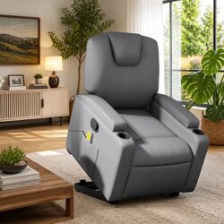 Massage Recliner Chair for Seniors Grey Faux Leather Lift