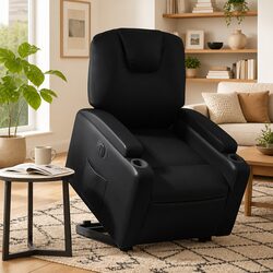 Black Faux Leather Electric Recliner with Power Lift