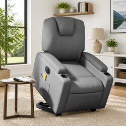 Lift Function Electric Recliner Chair in Grey Faux Leather