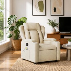 Premium Cream Fabric Massage Recliner Chair with Vibration