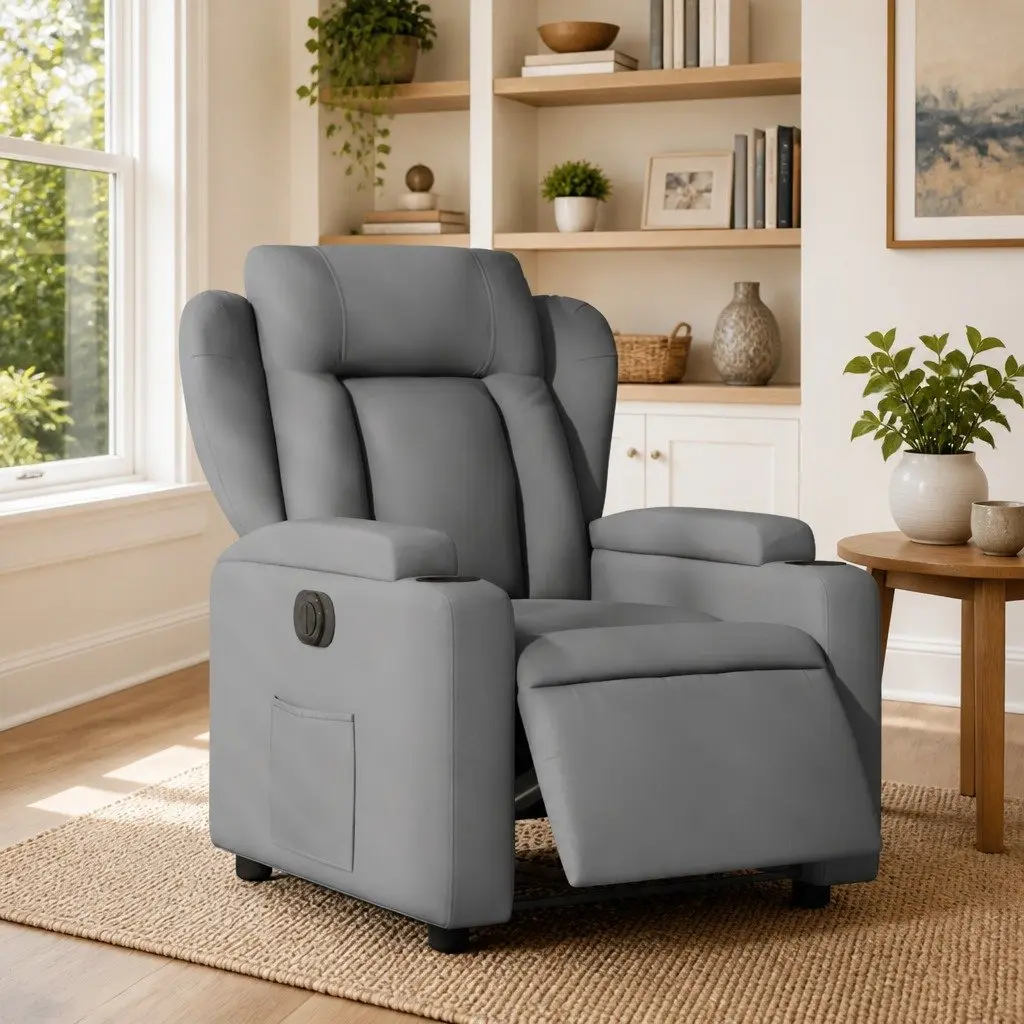 Electric Recliner Chair Fabric Light Grey