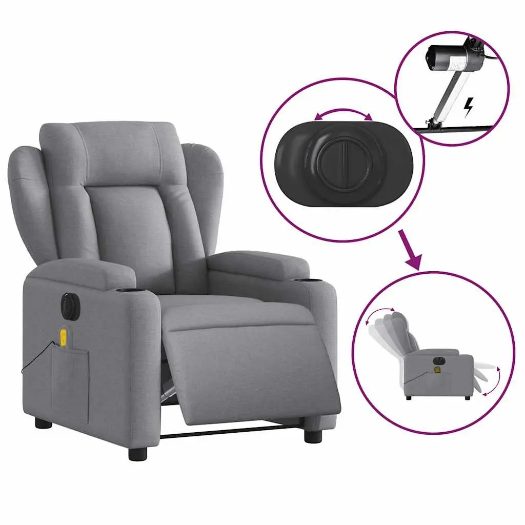 Electric Massage Recliner Chair Fabric Grey Adjustable Footrest