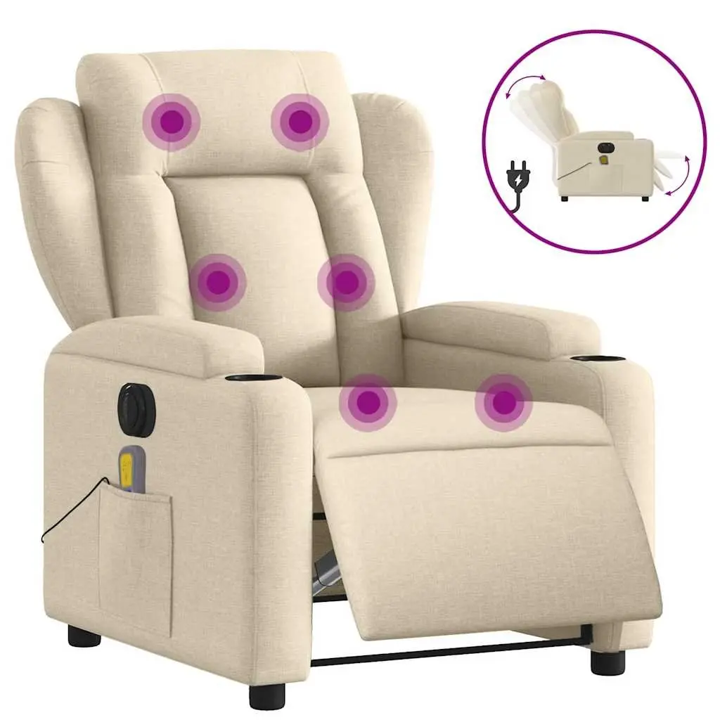 Electric Massage Recliner Chair Fabric Cream Adjustable Armchair