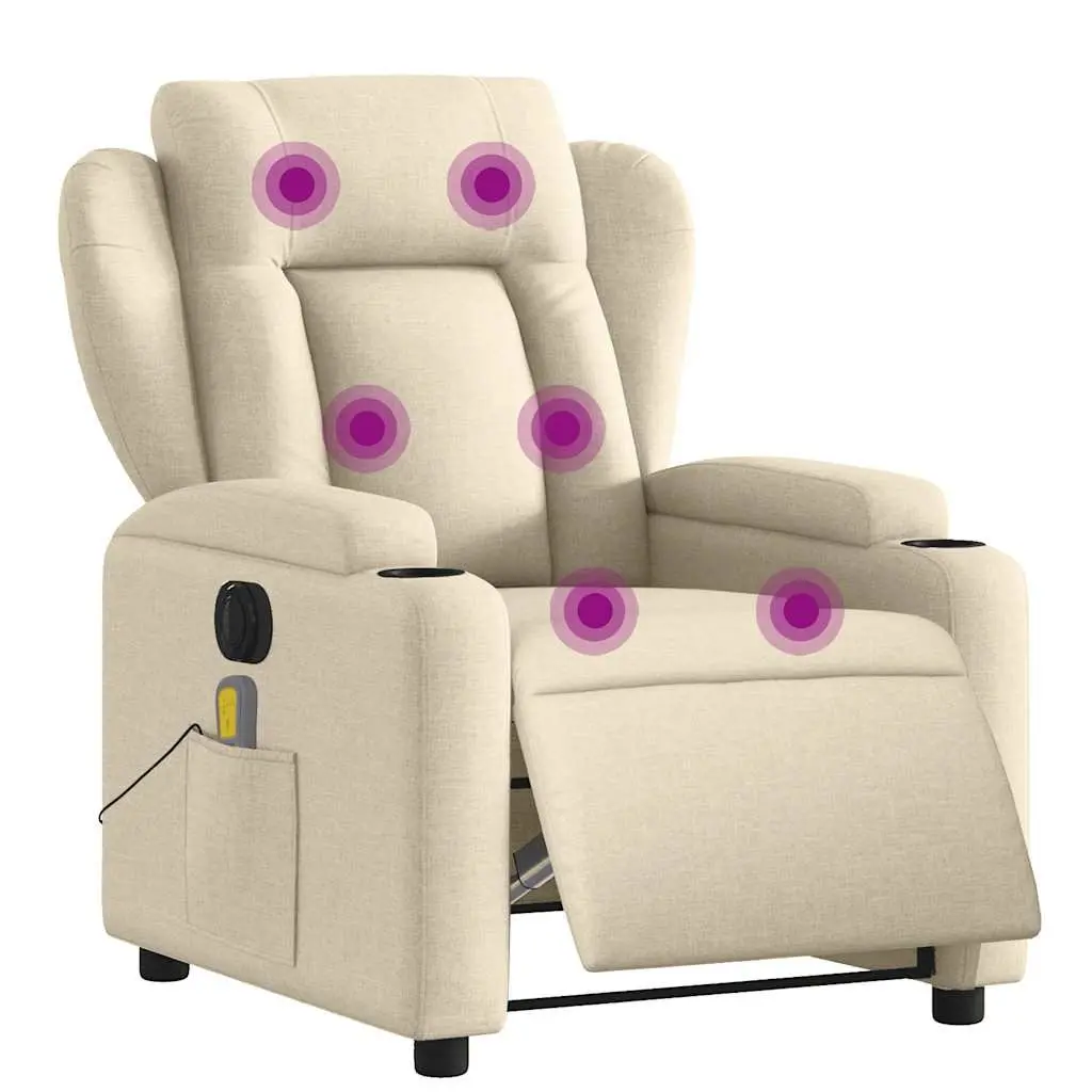 Electric Massage Recliner Chair Fabric Cream Adjustable Armchair