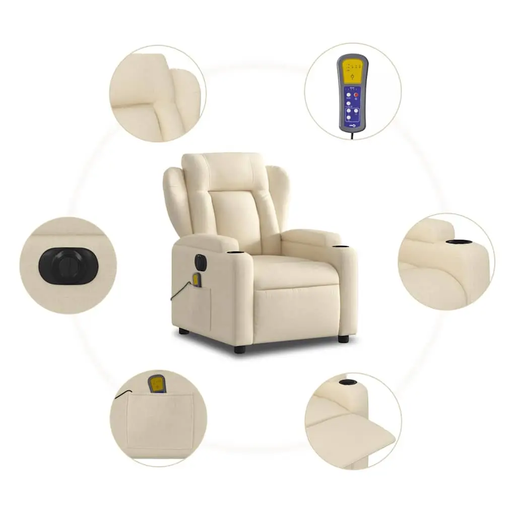 Electric Massage Recliner Chair Fabric Cream Adjustable Armchair