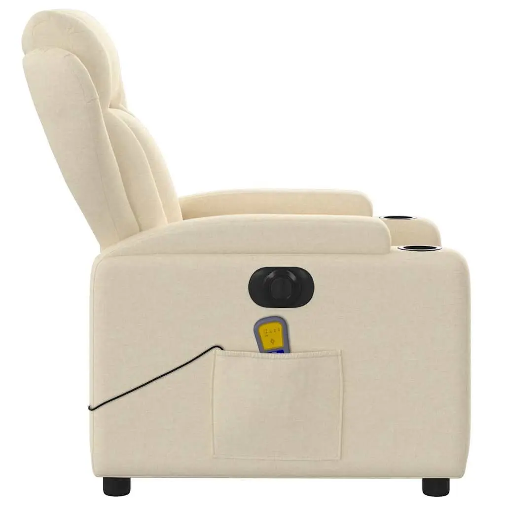 Electric Massage Recliner Chair Fabric Cream Adjustable Armchair