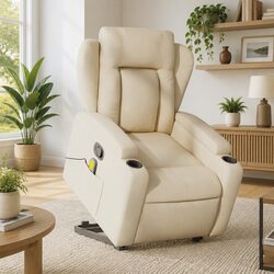 Cream Electric Power Lift Massage Recliner Chair